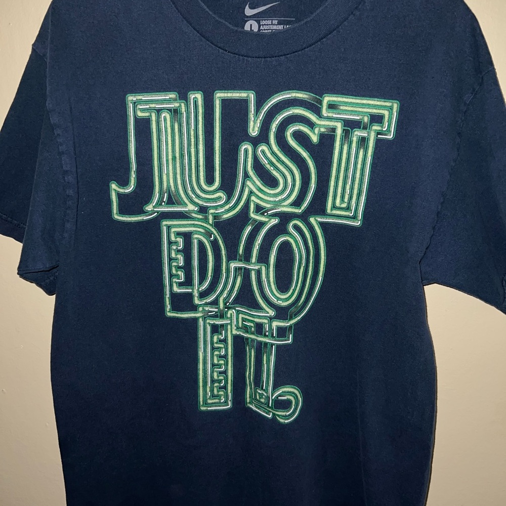 Vintage Nike Dark Blue Tee with Neon Green Design